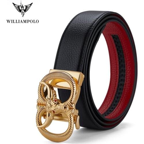 WILLIAMPOLO 2021 Mens Genuine leather Brand Belt Top Quality Bull Head Totem Luxury Belts Strap Male Metal Automatic Buckle