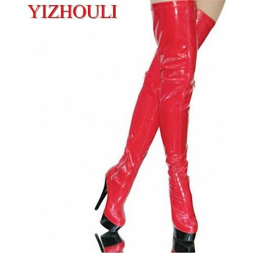 2018 Over-the-Knee women Boots Round Toe Nightclub performance woman botas 15cm Thin Heels zapatos mujer Dance Shoes