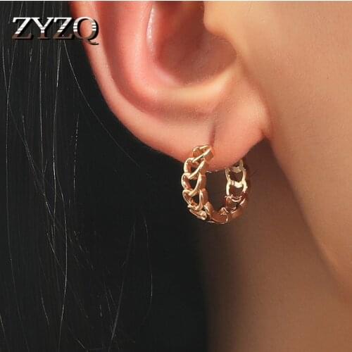 ZYZQ Trendy Gold Color Metal Heart Hoop Earrings For Women Aesthetic Pattern Minimalist U Shape Earring Lady Statement Jewelry