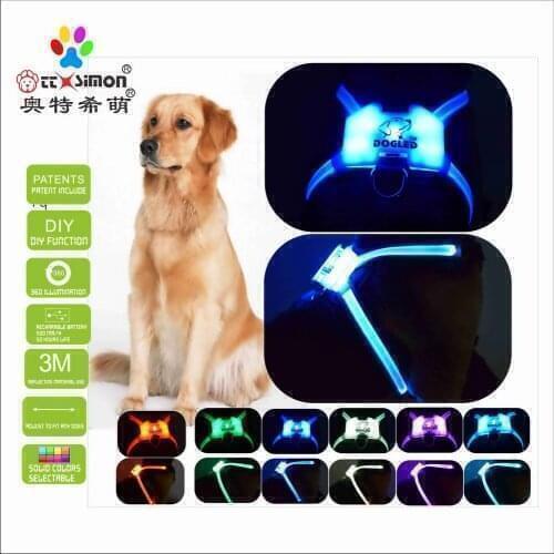CC Simon harness dog 7 in 1 color Dog Harness Glowing USB Led Collar Puppy Lead Pets Vest