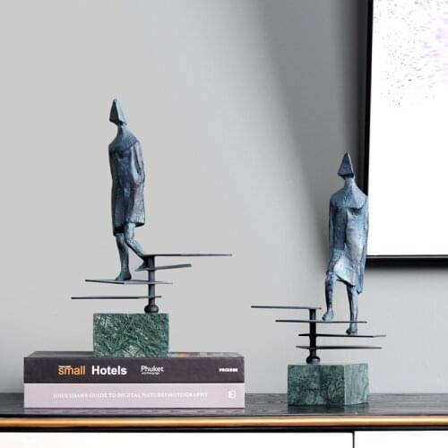Modern Abstract Metal Figures Going Up Down Stairs Statue Marble Arts Sculpture Home Office Desk Decor Ornament Accessories Gift