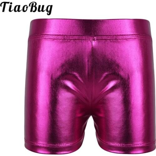 TiaoBug Kids Teens Sports Swimming Shorts Girls Shiny Patent Leather Gymnastics Dance Workout Swim Bottoms Children Gym Shorts