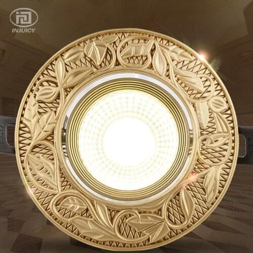 Vintage European Style Luxury Pure Copper 5W 7W 9W COB Downlight Smallpox Embedded Full Copper LED Ceiling Lamp Indoor Lighting
