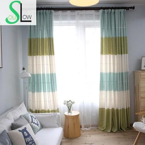 Slow Soul Red Green Blue Curtains Living Room Simple Fresh Korean Chenille Striped Bedroom Curtain Cortinas For Kitchen Rideaux