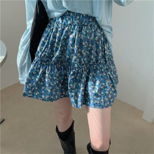 2021 New Vintage Floral Skirts Women Summer Chiffon Mini Skirt Korean Fashion Loose Skirt Girls