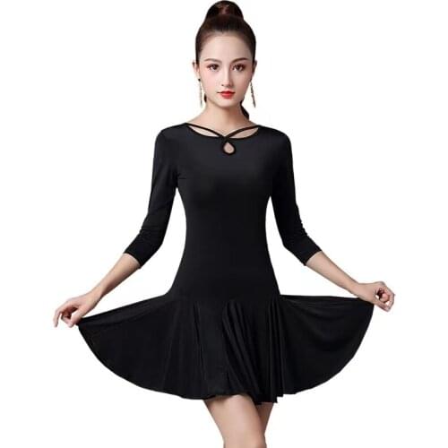 New Black Latin Dance Skirt Woman Practice Dress 2020 Performance Short-sleeve Sexy Latin Dance Skirt Woman Latin Dance Dresses