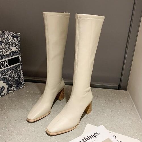 Women Knee Length Boots Autumn Winter 2021 New Woman Boots High-Heel Stretch Leather Boots Platform Punk Retro Ladies Short Boot