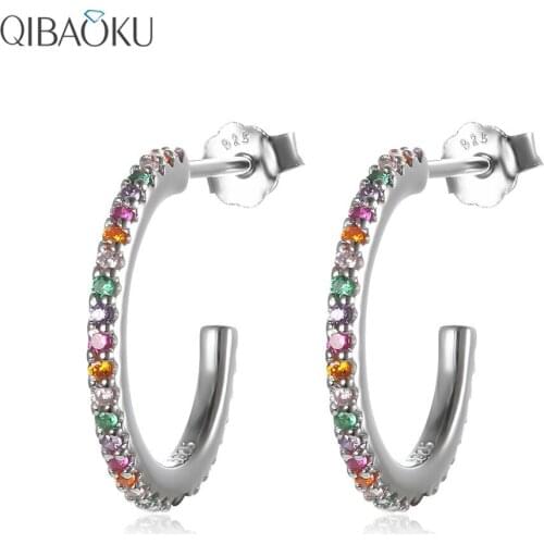 Sterling Silver 925 Earring Color Zircon Round Hoop Earrings Circle Simple Noble Luxury Ear Jewelry Gift for Women