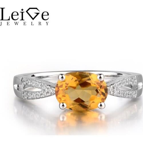 Leige Jewelry Real Citrine Yellow Color Gemstone Oval Cut Prong Setting Wedding Bands Engagement Rings 925 Sterling Silver