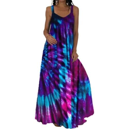 V Neck Tie Dye Sling Long Dress Female Flower Butterflies Print Floor Length Maxi Dress Sundress Dresses for Women 2021