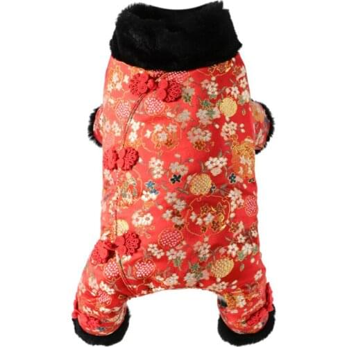 Winter Dog Clothes Jumpsuit Chinese New Year Dog Clothing Tang Suit Puppy Apparel Yorkshire Poodle Pomeranian Schnauzer Outfit