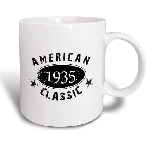 1935 American Classic Personalized Birth Year Birthday Gift Black Grunge Vintage Look Funny Ceramic Mug, 11 oz, White