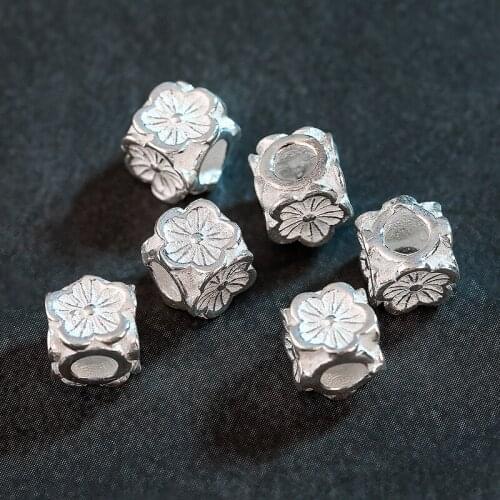 2pcs 925 Sterling Silver Craft Square Flower Spacer Beads 6x6mm Big Hole Decoration Jewelry Silver 925 Metal Beads DIY Jewelry
