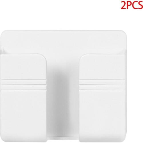 2pcs Wall Mounted Organizer Storage Box Remote Control Mounted Mobile Phone Plug Wall Holder Charging Multifunction Holder Stand