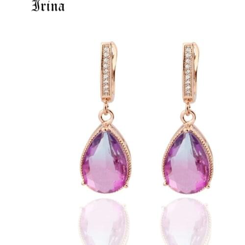 2019 Popular Colour Zircon Water Drops Lovely Girls Earrings Wedding Party Fine Jewelry 585 Rose Gold Natural CZ Dangle Earrings