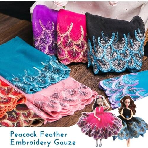 4 Yard Embroidery Flower Lace Collar Fabric 20cm Wide Colorful Peacock Net Yarn Embroidery Lace Ribbon Trim Diy Sewing Applique