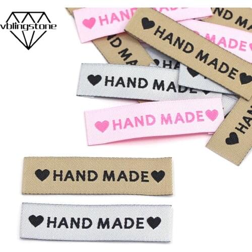 50pcs Labels Heart Clothing Tags Handmade Label For Clothes Fold Hand Made Tags DIY Hat/Basket/Scarf Sew Accessories 60x15MM