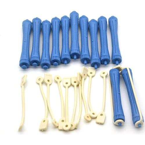 8mm 12pcs/box Blue Curlers Plastic Perm Rod Hair Curler Rollers with Rubber Tape Small Salon Styling Accessories