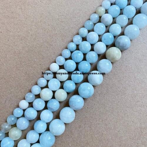 Natural Stone Brazil Aquamarines Aeroides Angelite Round Loose Beads 8 10 12MM Pick Size 15" Strand