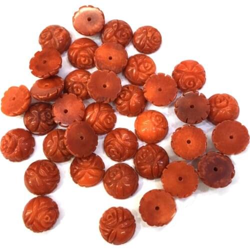 Natural Red coral Flower shape Cabochon Half hole beads for Making Jewelry DIY Stud earring accessories Loose Beads size 9x9mm
