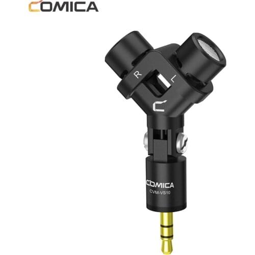 COMICA Mini Flexible XY Stereo Microphone Mic 3.5mm TRS Plug Mini Microphone for GoPro Action Camera DSLR Camera Black