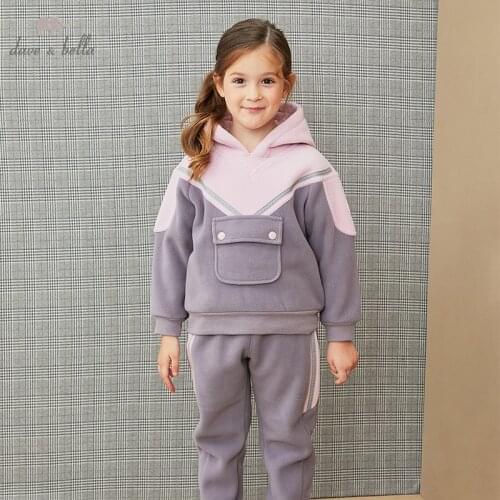 DKH16052-1 dave bella winter 3Y-11Y kids clothes children fashion patchwork hooded T-shirt girls high quality fashion tees