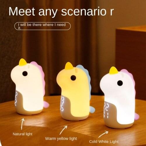 Unicorn Night Light WIth Alarm Clock Stepless Dimmable 3 Colors Lighting Creative Childrens Bedroom Silicone LED Night Lamp