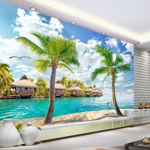 Custom Murals Maldives Sea View Coconut Tree Landscape Photo Wallpaper Wall Cloth Living Room Study TV Home Decor Wall Covering