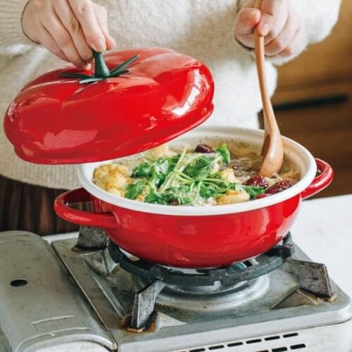 Flanging technology tomato enamel hotpot fashion household round soup pots with lid Japanese-style smooth easy to clean work