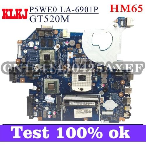 KLKJ P5WE0 LA-6901P Laptop Motherboard For Acer 5750G 5755G 5750 Original Mainboard HM65 GT520M