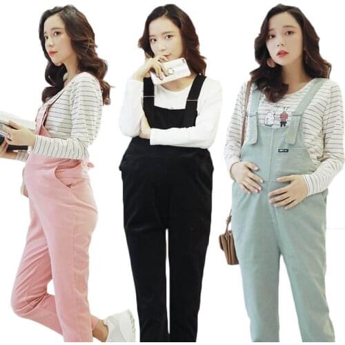 Maternity overalls corduroy wide-legged spring and autumn trousers loose belly support pants adjustable with zipper