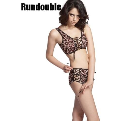 Sexy Leopard Hollow Lingeries Set For Women Halter Neck Backless Bra&Underwear Lingeria Wholesale Lovers Night Wear Homemoon