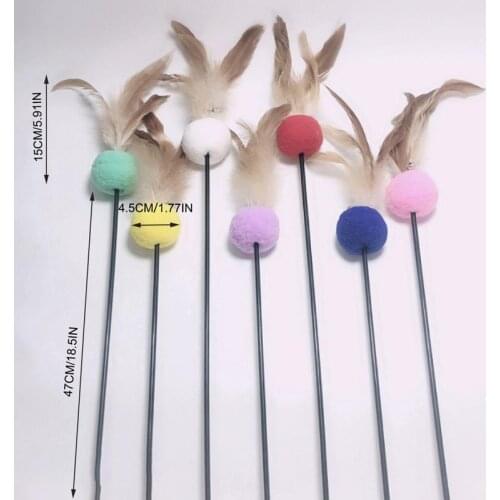 Random Color Cat Wand Toy Interactive Pom Pom Ball Fake Feather Cat Teaser Pet Stick Toy Kitten Interactive Toys Pet Product
