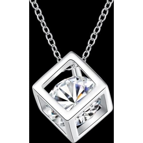 Tiny Square Necklace 925 Sterling Silver Necklace Women Chain Jewelry For Girls Trendy Romantic Style Gift NEW