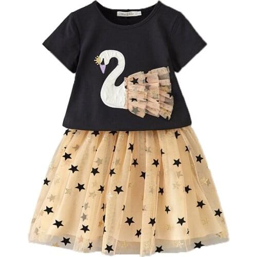 Girls Clothing Sets 2020 Summer Baby Girl Embroidered Swan Cartoon Unicorn T-shirt And Skirt Suit Kids Short Sleeve Clothes Sets