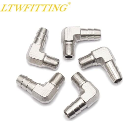 LTWFITTING 90 Degree Elbow Stainless Steel 316 Barb Fitting 3/8" ID Hose x 1/8" Male NPT Air Gas