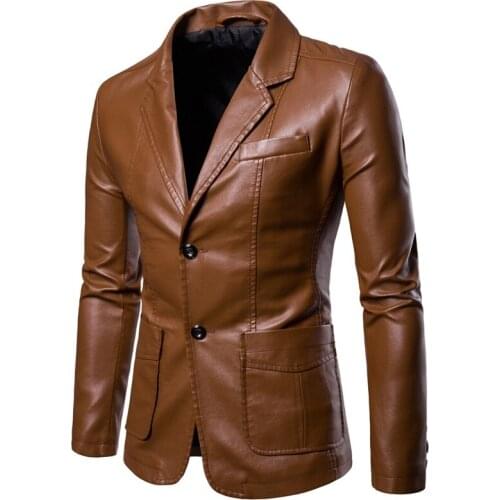 Fashion Single Breasted PU Men Leather Jacket Casual Solid Color Zipper Slim Spring Mens Jacket Streetwear Lapel Jacket Men