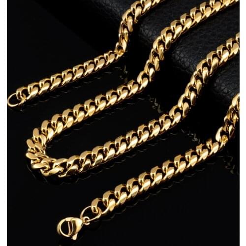 Mens Miami Cuban Link Chain Stainless Steel Gold Filled Necklace 8mm Charm Hip Hop Punk Jewelry 24Inch