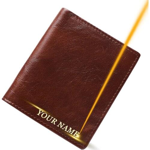 Free Engraved Mens Wallet Cow Genuine Leather Short Clutch Male Purse Card Protection Credit ID Card Holder Wallets Customized