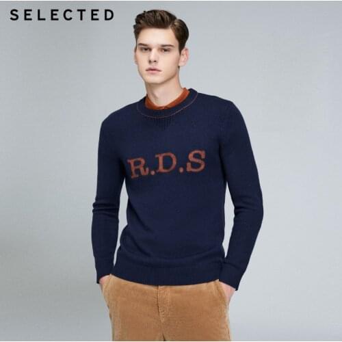 SELECTED Mens Wool Letters Knit Autumn Casual Contrast Sweater R|419425520