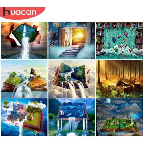 HUACAN DIY Frame Picture By Numbers Waterfall Scenery Hand Painted Wall Art Unique Gift Painting By Number Tree For Living Room