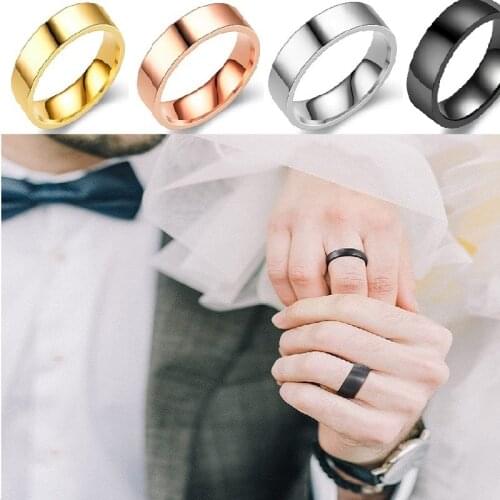 2 Pcs Set 6MM 4MM Stainless Steel 18K Ring For Men Women Smooth Comfort Wedding Couple Boyfriend Girlfriend Love Gift Together