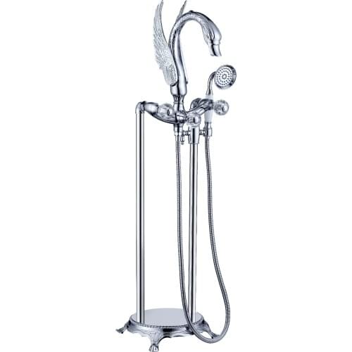 Floor standing chrome finish SWAN Bath shower Bathtub swan Faucet WITH Hand Shower Crystal Diverter