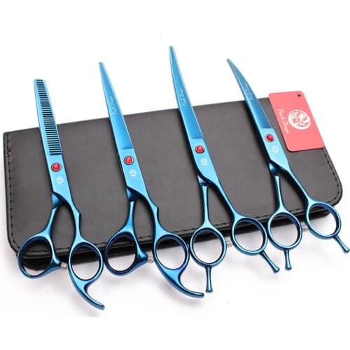 7" Stainless Purple Dragon Blue Color Grooming Shears Cutting Scissors Thinning Shears Up&Down Curved Scissors Pets Shears Z3002