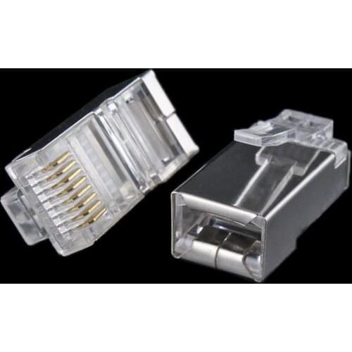 Wholesale 10pcs RJ45 RJ-45 8P8C Network Cable Head Plug CAT5 Metal Shield Modular Connector for Cat5 Cat5e Cable For Sale #8799