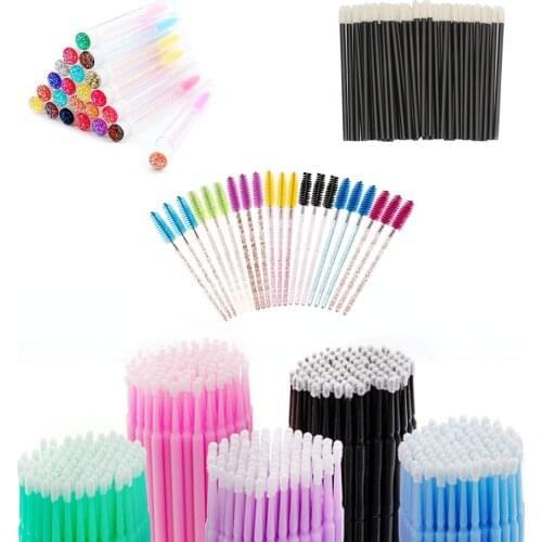 50PCS Cosmetic Eyebrow Eyelash Brushes Lash Extension Comb Wands Microbrushes Spoolies Lip Brush Makeup Brush Mascara Wands Tube