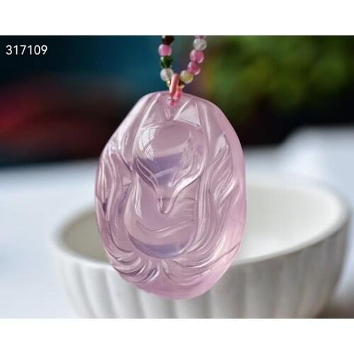 Genuine Natural Pink Rose Quartz Star Light 9 Tails Fox Pendant 46.6*35.3*14.4mm Necklace Women Men Heart Love Jewelry AAAAA