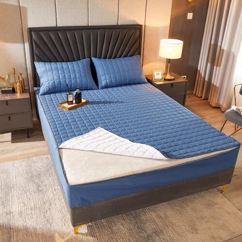 1 Pcs Bedding 100%Polyester Bed Fitted Sheet Six Sides All Inclusive With Zippered Cotton Comfortable Solid Color Mattress Cover