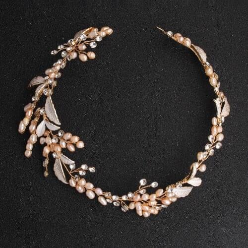Alloy Leaf-encrusted Drill bride headbands Natural Pearl Hairbands Wedding Tiara New Bridal hair Jewelry