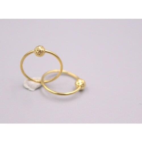 Real 18K Yellow Gold Earrings 11x3mm Small Shinning Pattern Bead Round Ear Hoop About 0.5g For Woman